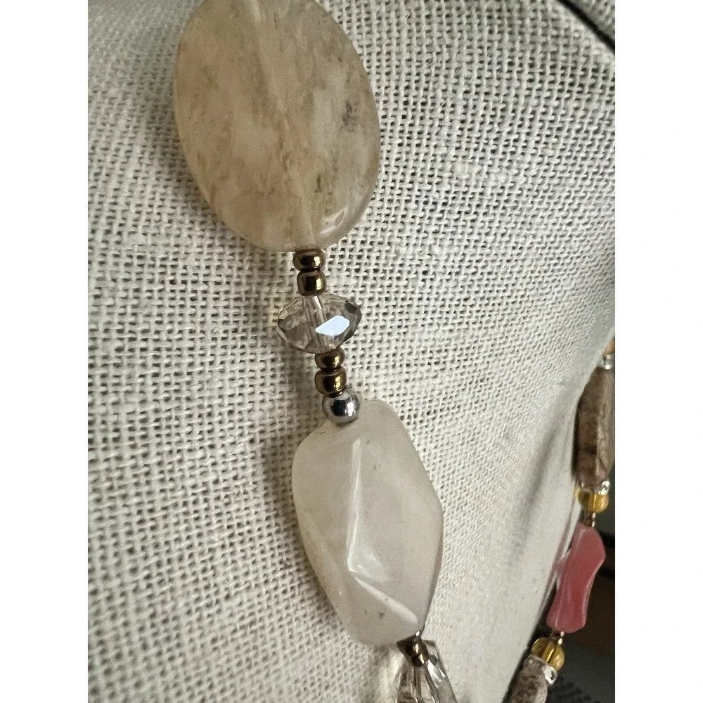 Natural Gemstone Pink Agate Jasper Quartz Necklace Earrings Set 20-23